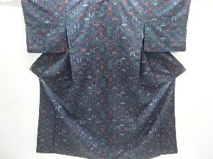 草花模様手織り紬着物